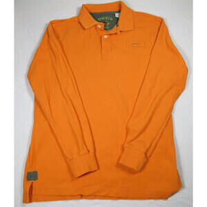 Orvis Signature Mens Long Sleeve Polo Shirt Orange 100% Cotton Size Medium